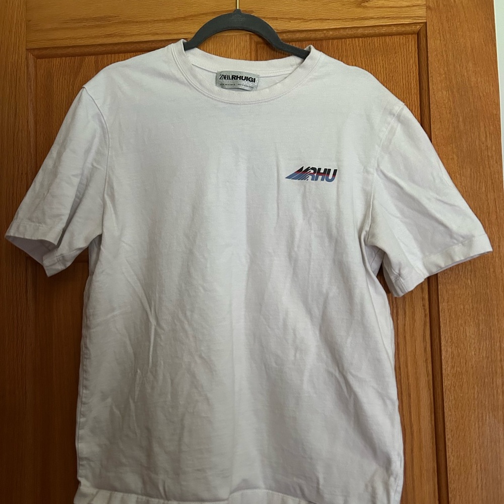 Zara White Short Sleeve Tee with Logo